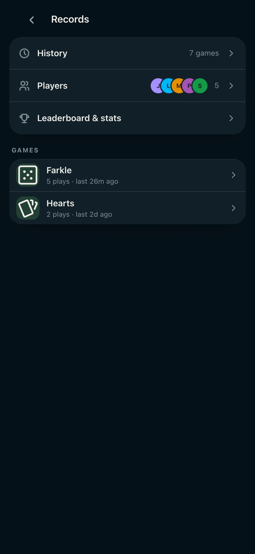 Records: every game you've played together, newest first